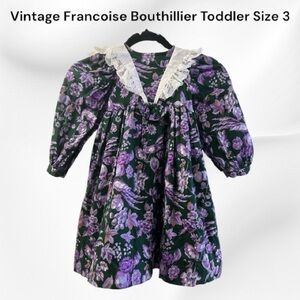 Vintage Francoise Bouthillier Cotton Toddler Dress with matching  headband  3T